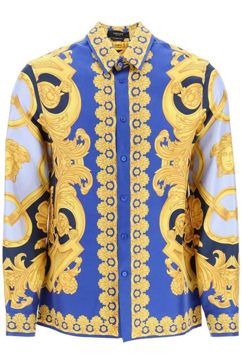 versace baroque shirt blue|barocco silk shirt.